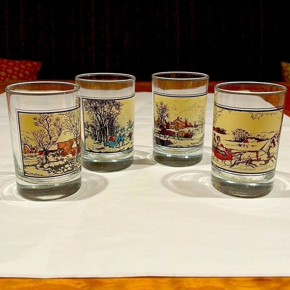 Collection of Four 1981 Arby's Currier and Ives Rocks Glasses - Picture 1 of 4